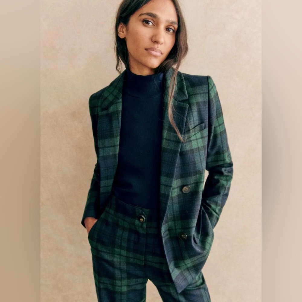 Sezane Green and Blue Plaid Blazer